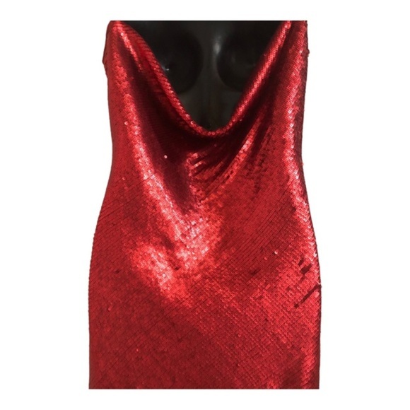 Zara red sequin blogger favorite back cowl neck draped mini dress size small new - Picture 7 of 16